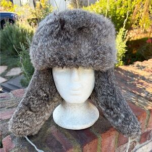 Thick Plush Rabbit Fur Aviator Trapper Cossack Hat Earflaps Medium